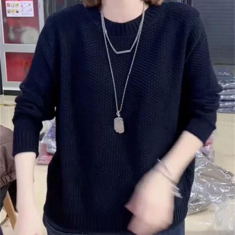 Autumn Winter Round Neck Mom Wear Loose Knit Pullover Sweater Middle Age Casual Outerwear Top