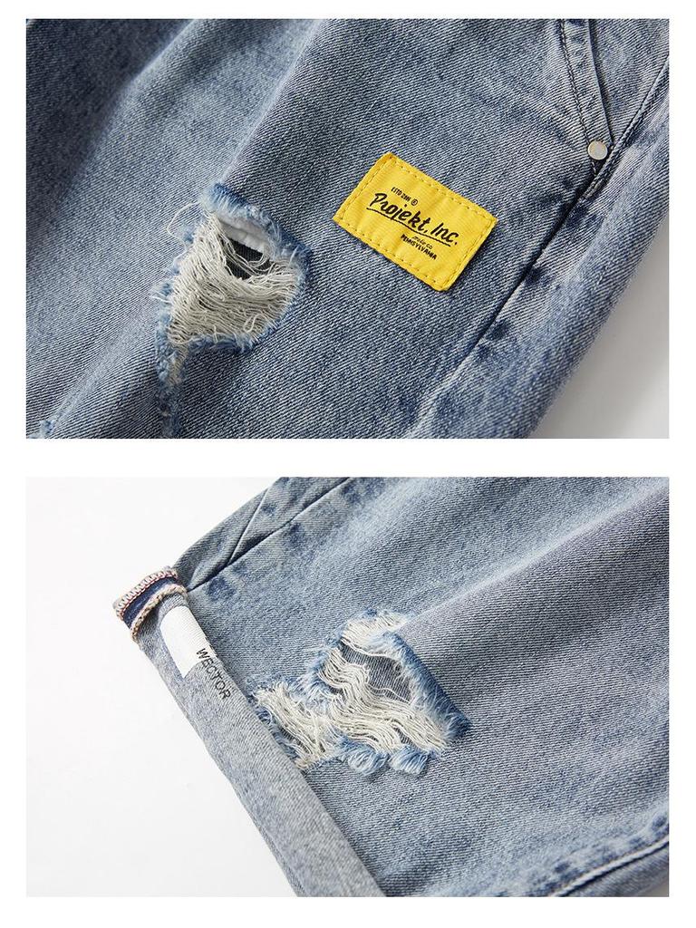 Pantaloncini di Jeans Elasticizzati Trendy Strappati da Uomo - Estivi a Cinque Punti di Media Lunghezza
