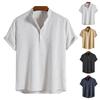 Men Summer Shirt Solid Color Comfortable Pullover Loose Stand Collar Daily Wear Simple Style Short Sleeves Men T-shirt Men Clothes