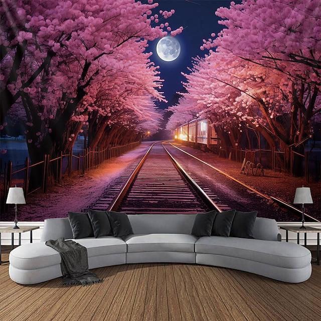 Tapestry wall art depicting cherry blossoms 75x100