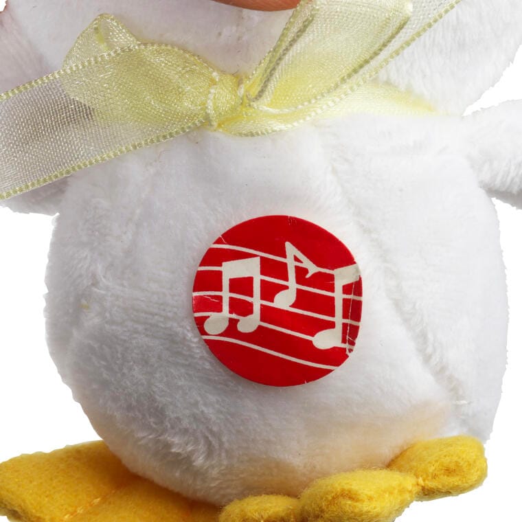 Easter mascot white hen with music box