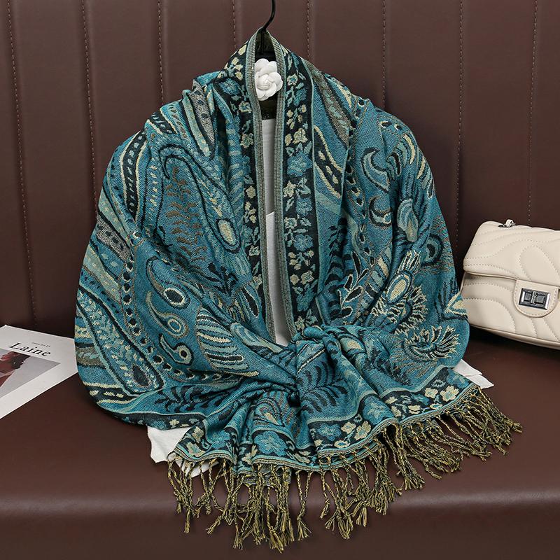 Cashmere Feeling Paisley Scarf for Women Pashmina Shawls Tassel Hijab Head Wrap Femme Winter Scarves Foulard Bufanda