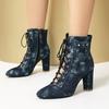 New British cowboy boots lace-up short Martin boots thick high heels plus size shoes boots