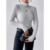 Women's autumn and winter high collar solid color casual long-sleeved brushed pit strip knitted T-shirt