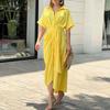 2026 Spring Women's Clothing European and American Lace-up Waist Short Sleeve Single-breasted Solid Color Shirt European and American Dress Women