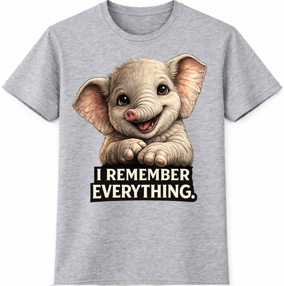 Elephant T Shirt I Remember Everything Cute Funny Baby Animal Graphic Tee