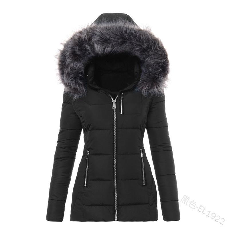 Women Winter Warm Wool Collar Cotton Coat Womens Zipper Long Sleeve Slim Fit Hooded Cotton Coat