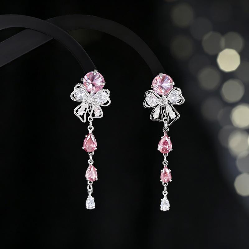 Crystal Butterfly Tassel Earrings: Silver Needle, Zirconia-Inlaid, Long Style for Women’s High-End Summer Fashion