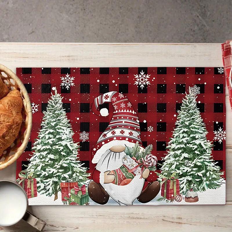 Weihnachts-Platzsets Baum-Muster Tischsets Hitzebeständige Leinen-Platzsets für Esszimmer- und Küchendekor für Festtagsmahlzeiten, Zusammenkünfte, Partytisch