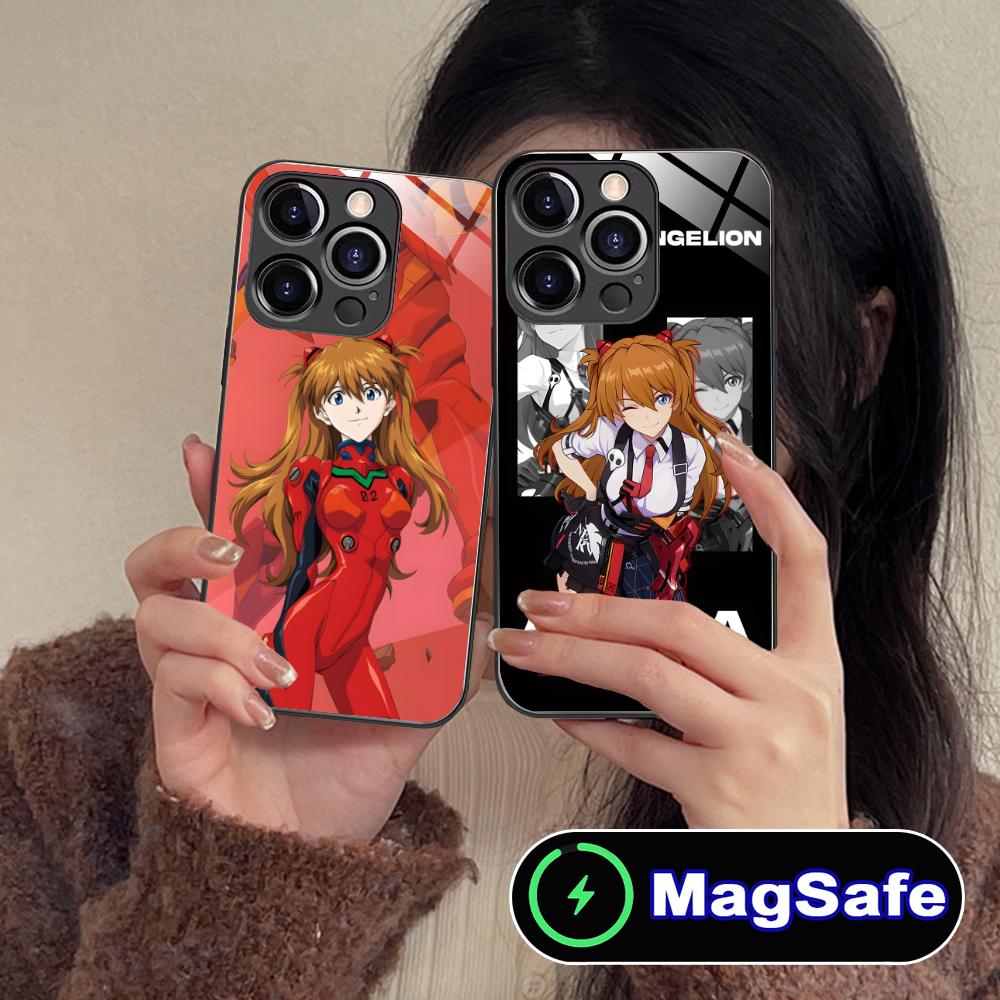 Anime EV Asuka Mobile Phone Case for iPhone 17 16 15 14 13 12 11 Air Pro Max Plus Mini MagSafe Glass Colorful Cover Cover Luxury