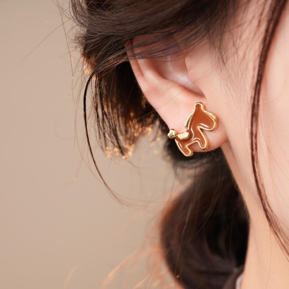 Chinese Style New Year Horse Earrings Fashion Jewelry Horse Mascot Ear Studs  Woman