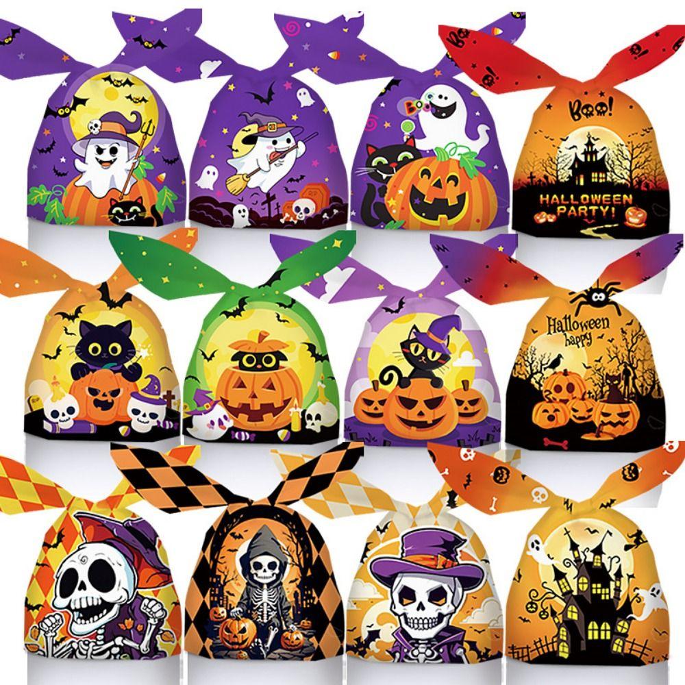 

50pcs/bag Pumpkin Cat Ghost Printed Gift Packaging Bags Rabbit Ear Plastic Bag Halloween Party