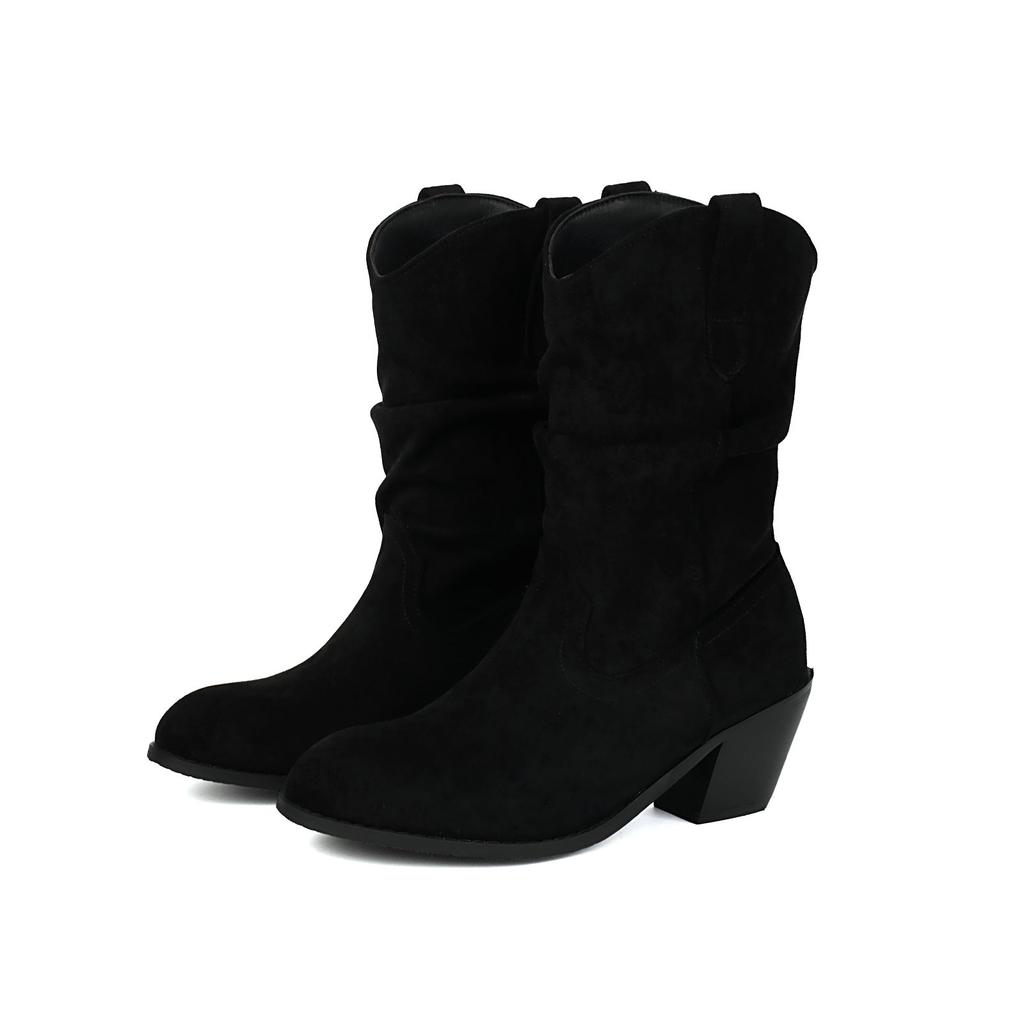 Women Ankle Slouch Boots Cowboy Western Booties Cowgirls Flock Slip On Fall Winter Shoes