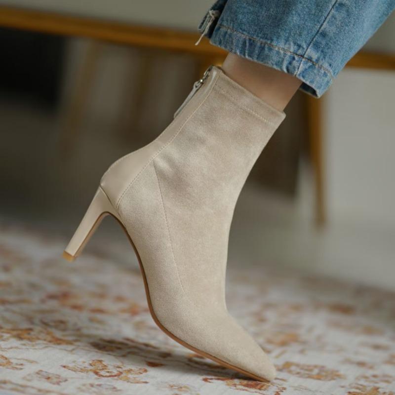 

Fashion 2024 Fashion Shoes for Women Zipper Women s Boots Autumn Winter Pointed Toe Suede Solid Sexy Dress Stilettos or Thin Heels Boots 34 абрикосовий