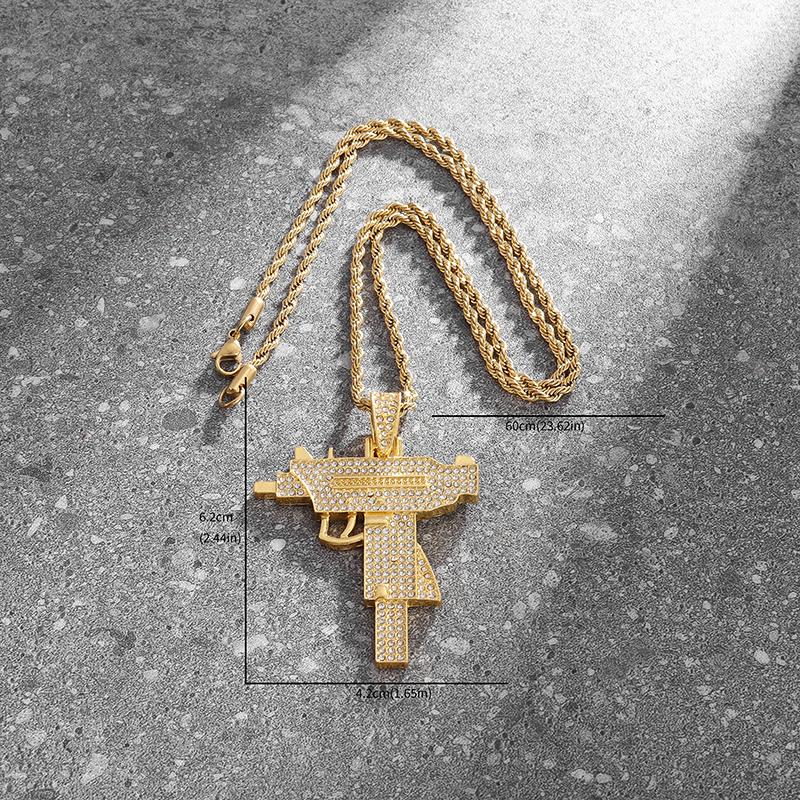 Hip Hop Bling Iced Out Submachine Gun Pendant Necklace for Men Hip Hop Rock Street Party Cool Jewelry