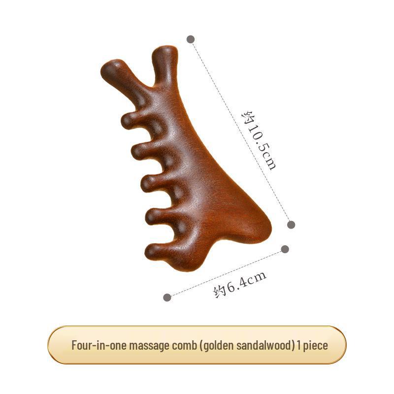 Sandalwood 4-in-1 Scalp Massager: Gua Sha, Meridian Dredging, Follicle Care Comb