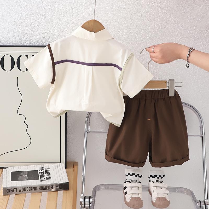 2Pcs/Set Baby Set Summer Tracksuits for Kids Baby Clothes  Solid Colour Pockets Turn-down Collar T-shirts And Shorts Children Suits