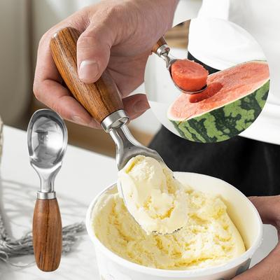 Cucchiaini da Gelato Antiaderenti in Acciaio Inossidabile con Manico in Legno Cucchiaio a Spatola per Scavare il Gelato Strumento per Fare Palline di Frutta