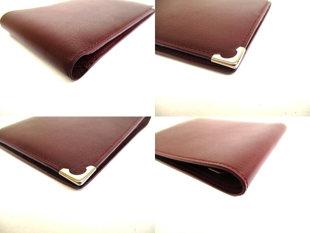Authentische Cartier Must de Cartier Bordeaux Leder Bifold Geldbörse #b133 Geöffnete Schachtel