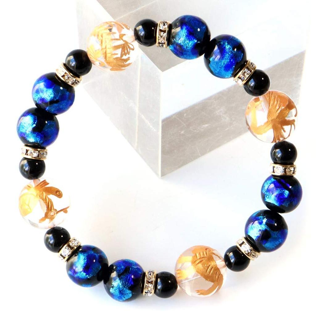 Four Gods Firefly Glass Bracelet Onyx Crystal Natural Stone Power Stone Accessories [GOLD STONE] Men's