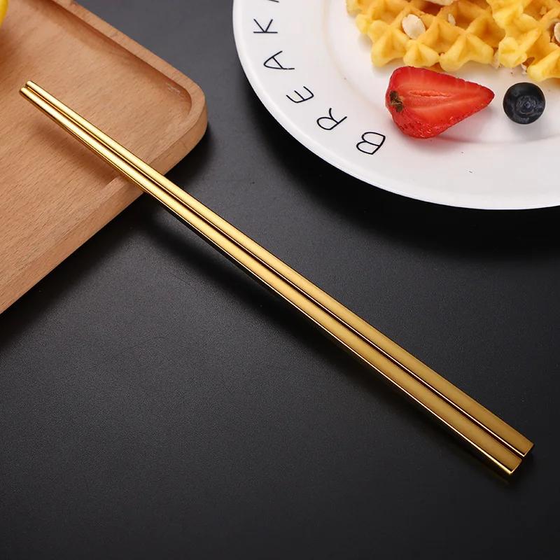1 Pair Stainless Steel Chinese Chopsticks Non-Slip Reusable Metal Chopstick for Sushi Hashi Food Sticks Tableware Kitchen Tool