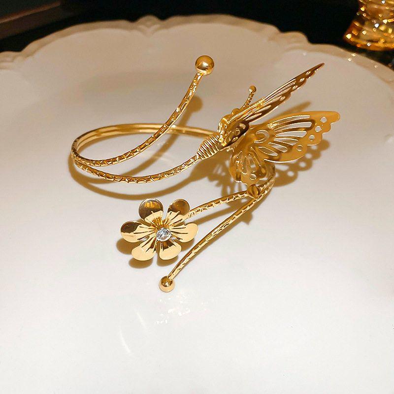 European and American Personalized Flower Butterfly Metal Bracelet Cold Wind Fancy Elegant Bracelet Exaggerated Personalized Armband Bracelet-Gold (Style 1)