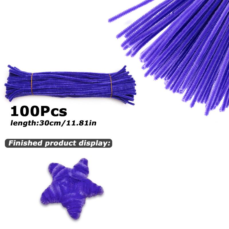 100Pcs 30cm Colors Chenille Stem Twisted Rod Iron Wire DIY Handcraft Wool Root Fluffy Bar Twisting Decor Pipe Cleaner Plush