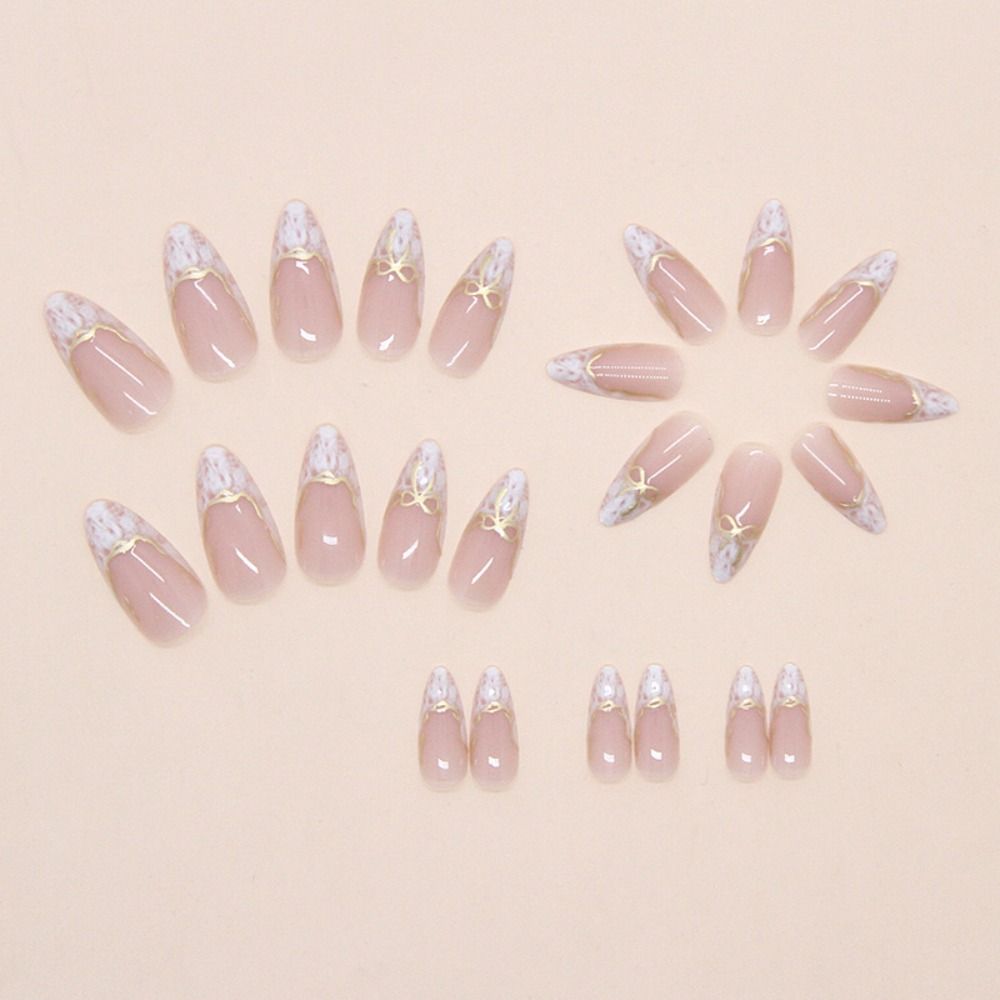24pcs Long Almond Fake Nails French Nail Tips Manicure Press On Nails  DIY