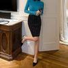 Women's Retro Polka Dot High-Waisted Slim Fit Mid-Length Skirt in Black