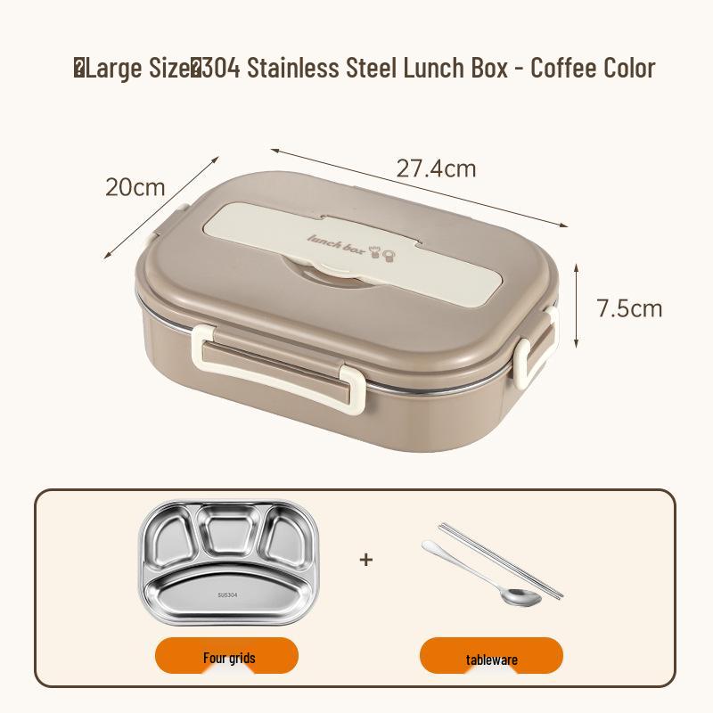 304 Stainless Steel Insulated Bento Lunch Box with Built-in Soup Bowl and Five Compartments