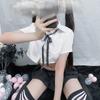 Sex Underwear Pure Desire Senior Sister White Shirt Strap Bow Sexy Uniform Pleated Short Skirt Sex Clothes