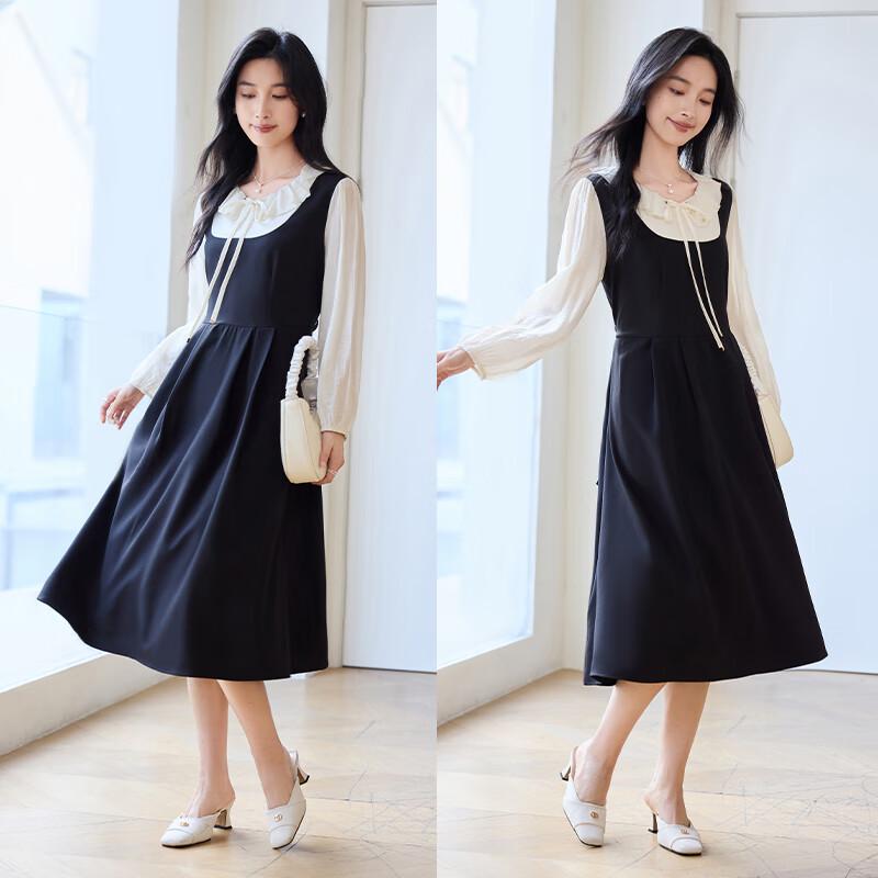 VICTORIA&VERA Ruffled Tie-Waist Faux Two-Piece Midi Dress