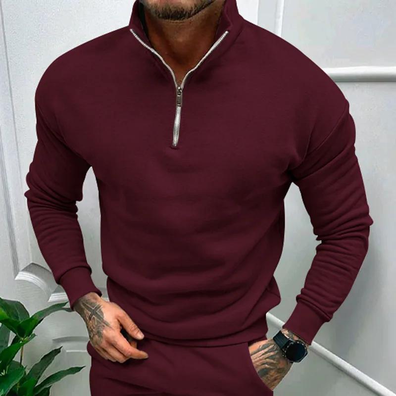 Autumn Thick Warm Knitted Sweaters Comfy Clothing Half Zip Fleece Winter Coat Solid Long Sleeve Turtleneck Shirts Pullover Men