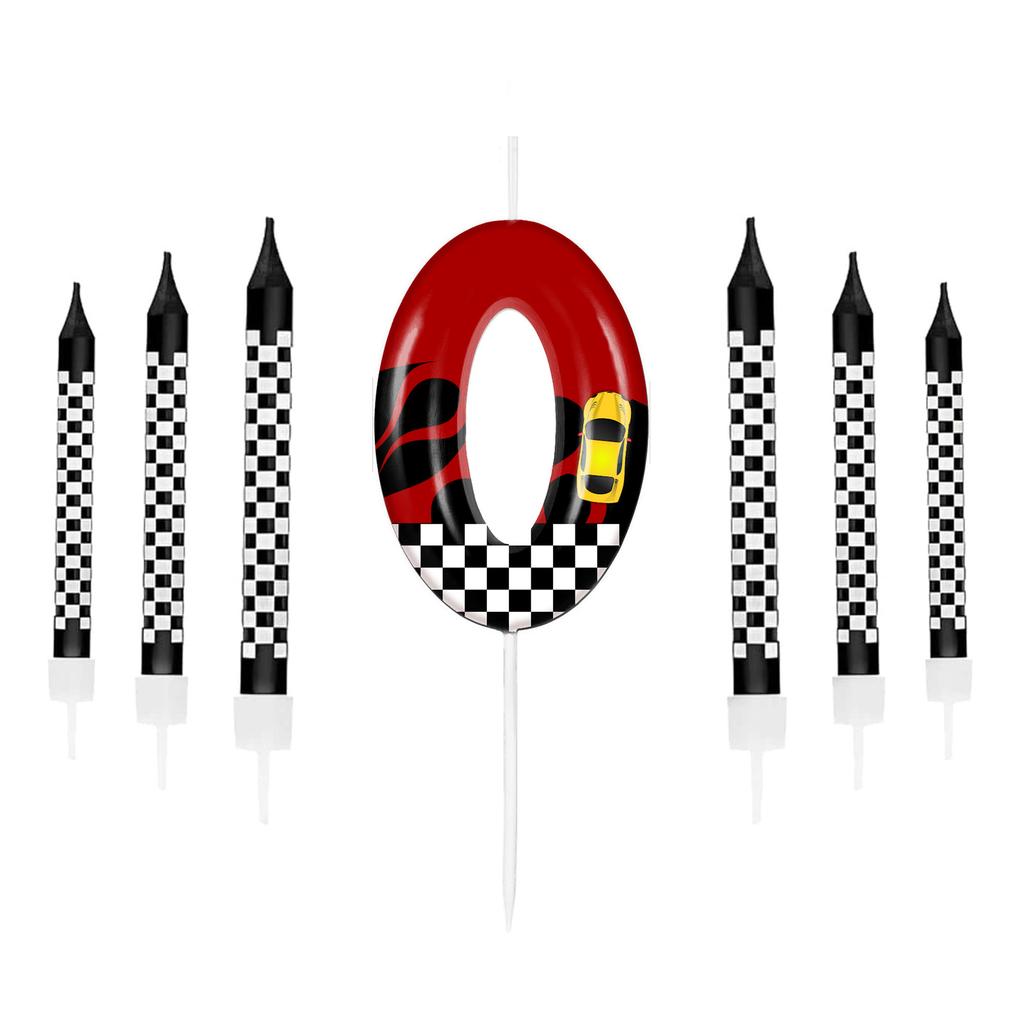 7 Pezzi Auto da Corsa Rosse a Tema Compleanno per Torta Candele, Numero 0 1 2 3 4 5 6 7 8 9 10 Candela Topper per Torta di Compleanno