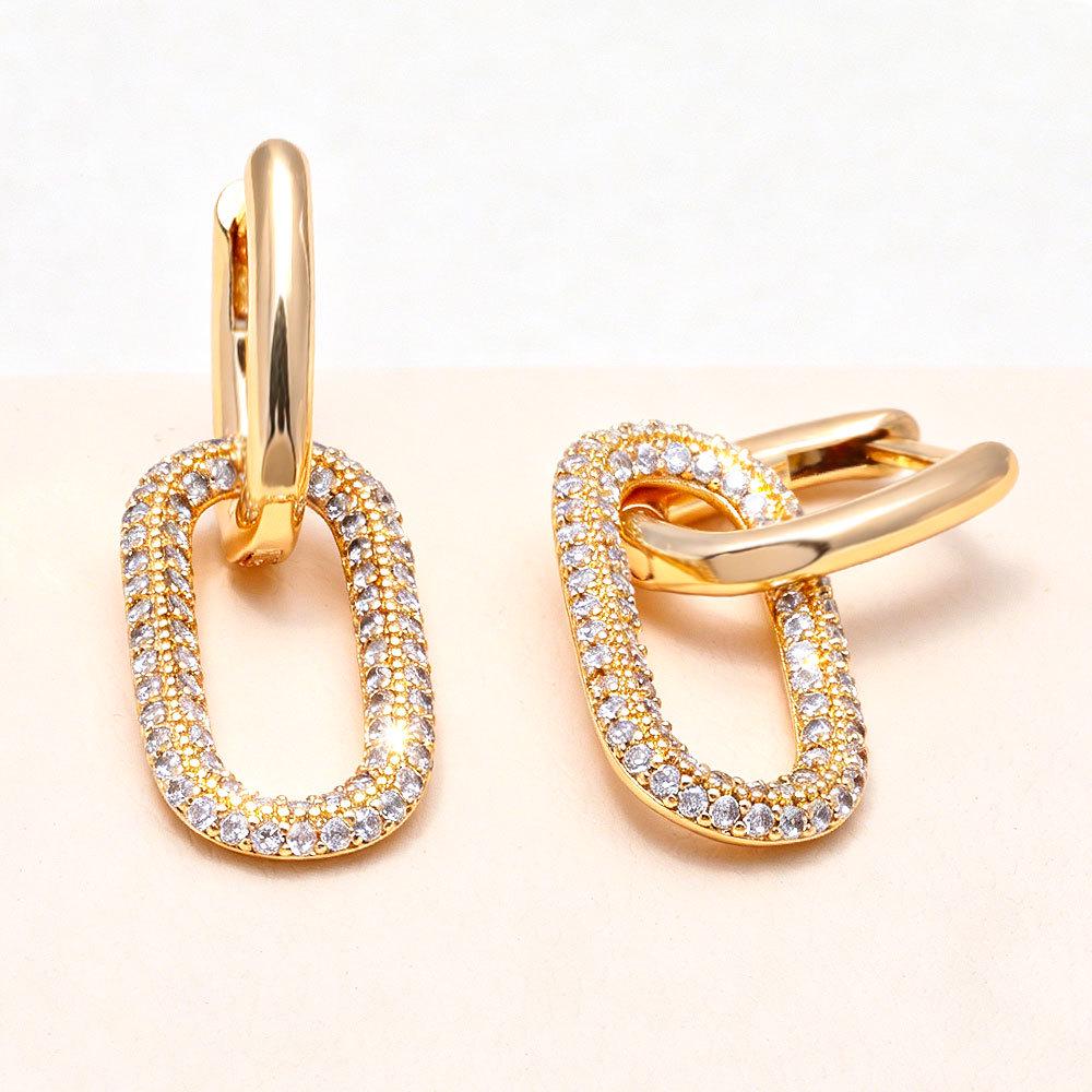 18K Gold Plated Geometric Hoop Earrings with Zircon Crystals