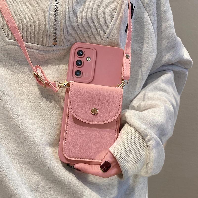 16 26 36 56 55 Torba na ramię z miejscem na karty Etui na Samsung Galaxy A16 A26 A36 A56 A06 A15 A55 Sznurek Silikonowe Etui S25 Plus