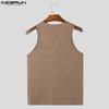 INCERUN Men Summer U Neck Sleeveless Zipper Rib Skinny Tank Tops