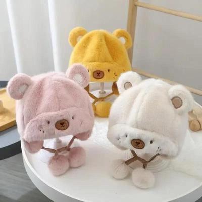 Cute Winter Warm Kids Girl Boys Baby Hats Fleece Wool Hemming Caps with Ball Solid Wool Ear Protection Hats Soft Newborn Bonnet