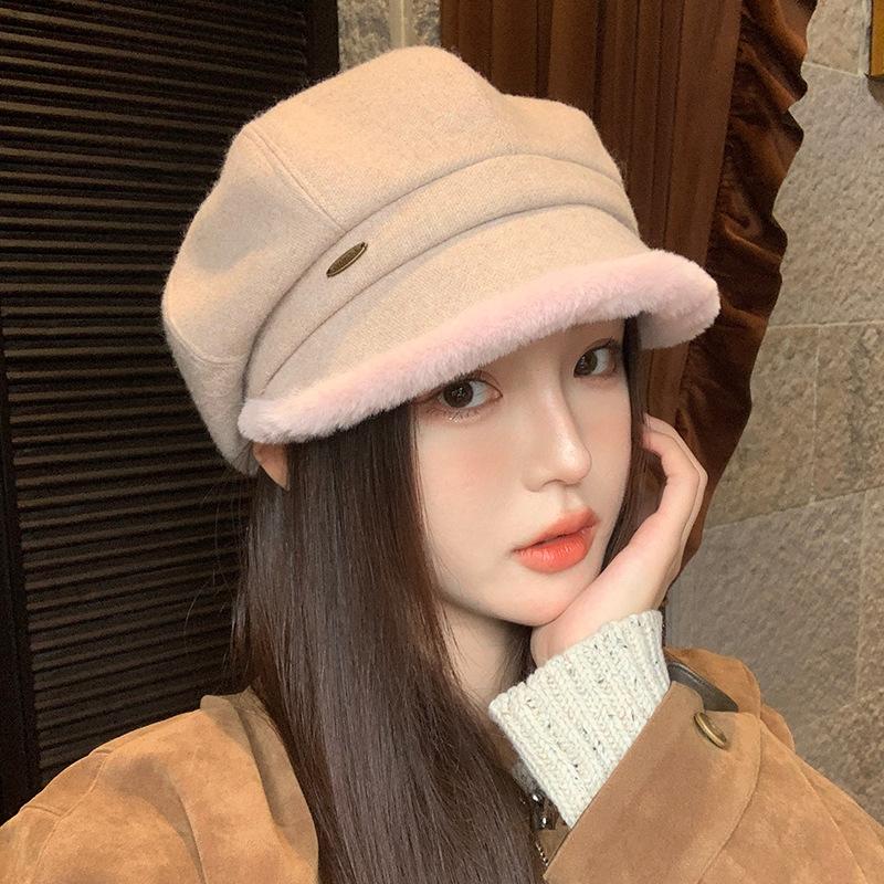 

Британский стиль Осень и Зима Ретро Двубортная Восьмиугольная Шляпа для Женщин с Универсальными Лицами Маленький Берет Корейская Повседневная Теплая Шляпа Художника One Size