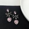 Boucle D’oreille Femmes Pink Rhinestone Love Peach Heart Bow Knot Drop Earrings For Women Gothic  Earrings Trendy Jewelry