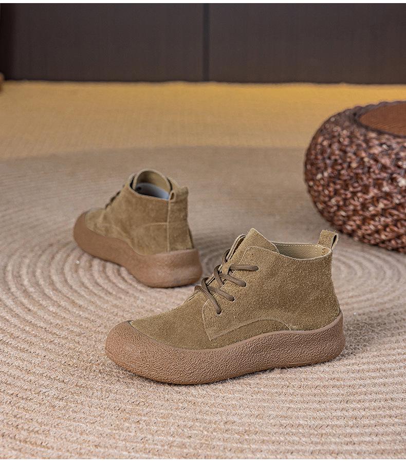 Damskie buty casualowe ze sznurowaniem, z okrągłym noskiem, ze skóry bydlęcej, w dużych rozmiarach 41-43, na miękkiej podeszwie i z aksamitną podszewką, Jesień/Zima 2025