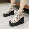 Women Wedges Sandals High Heels Gothic Punk Summer Platform Shoes Woman Comfort Strappy Zip Buckle Fashion Casual
