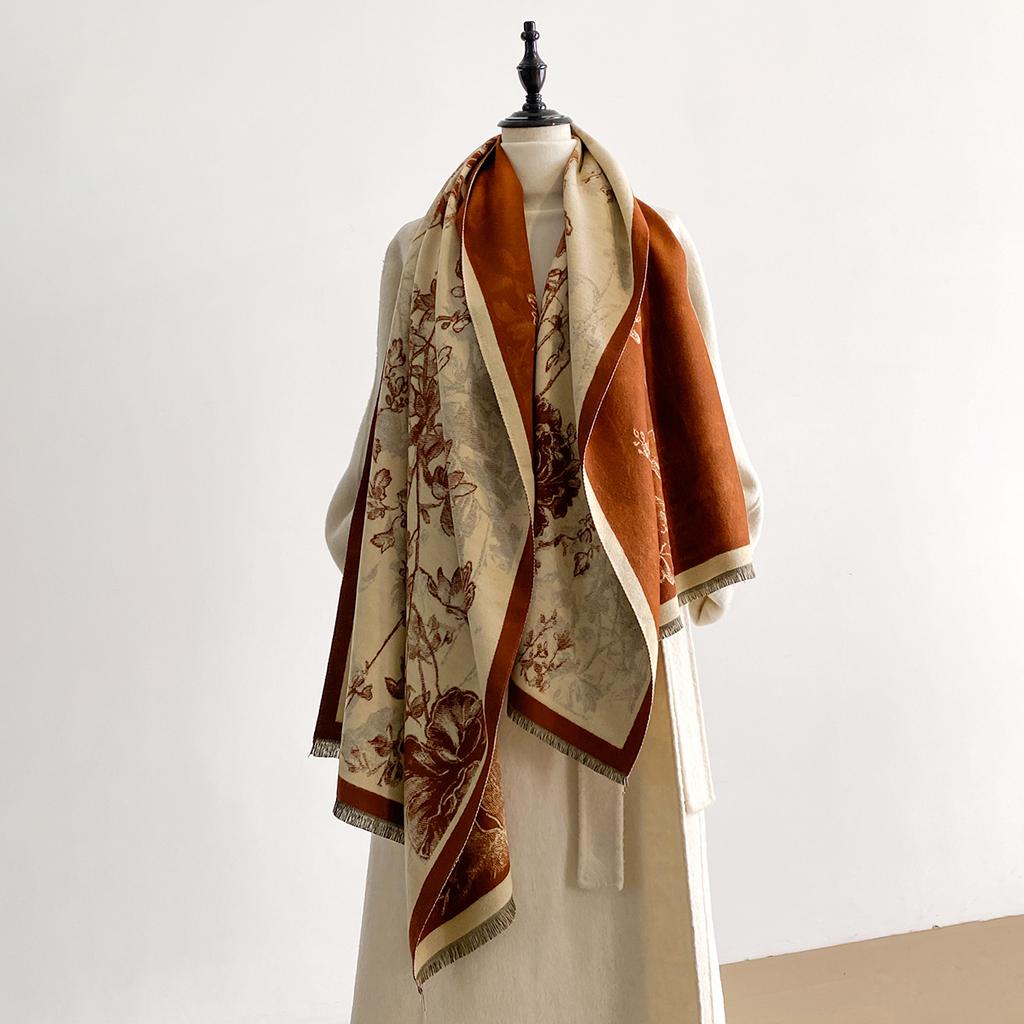 New Retro style Cashmere Women Print Double-sided Scarf Winter Warm Rose Shawl Pashmina Female Foulard Blanket Poncho Scarves