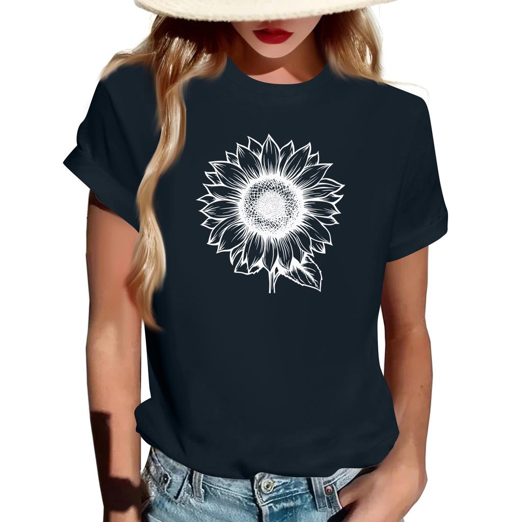 Damen Modisches Rundhals Casual Retro Print Kurzarm T-Shirt Top