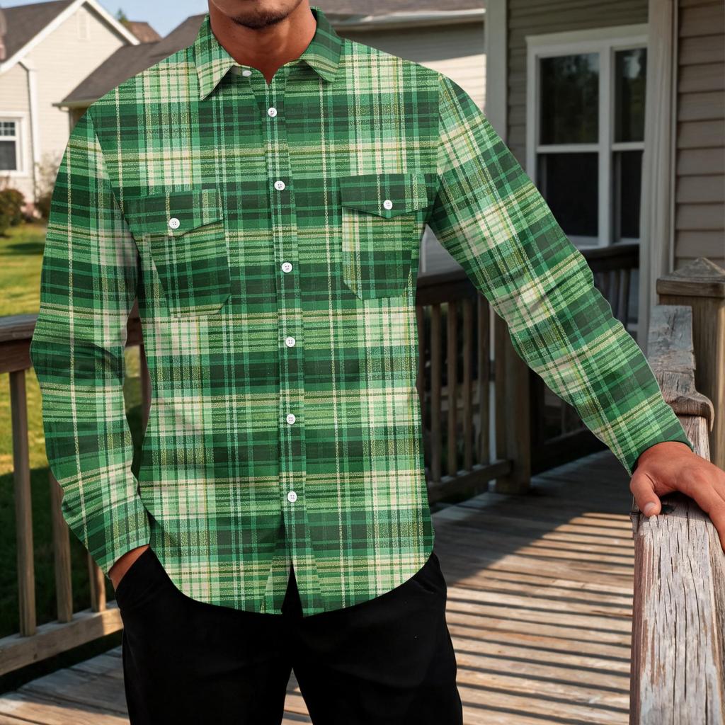 Men's Basic Long Sleeve Shirt with Two Pockets