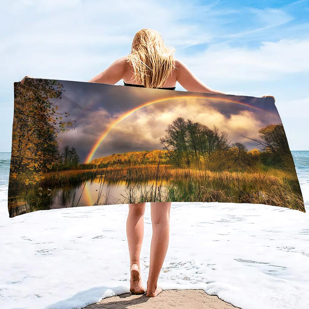 Rainbow Series Seaside Vacation Beach Towel Swimming Bath Towel Sports Microfiber Towel
