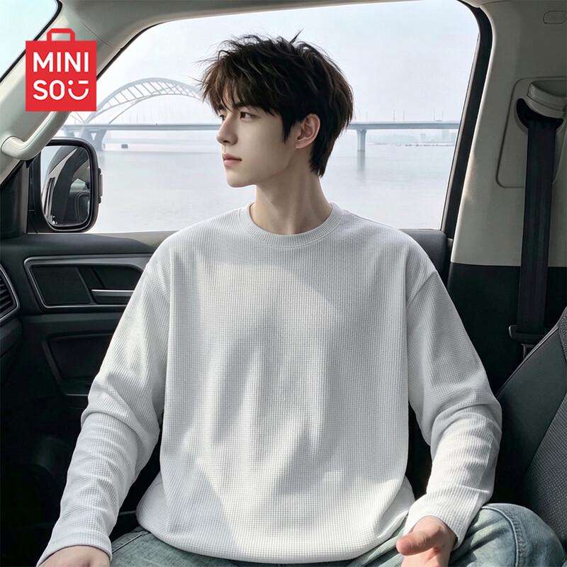 MINISO Men's Waffle Knit Long Sleeve Casual Loose T-Shirt