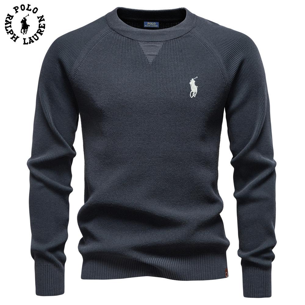 Polo Ralph Lauren 2025 Autumn and Winter Embroidery New Round Neck Fashionable Solid Color Sweater Men's High-quality Business Casual Knitted
