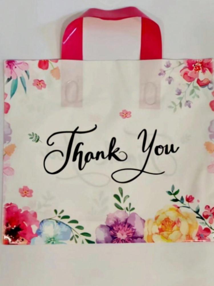 10pcs Flower Pattern Thank You Gift Bag, Clothing Bag, Party Gift Bag, Durable Plastic Craft Bag, Thickened Shopping Bag, Home S