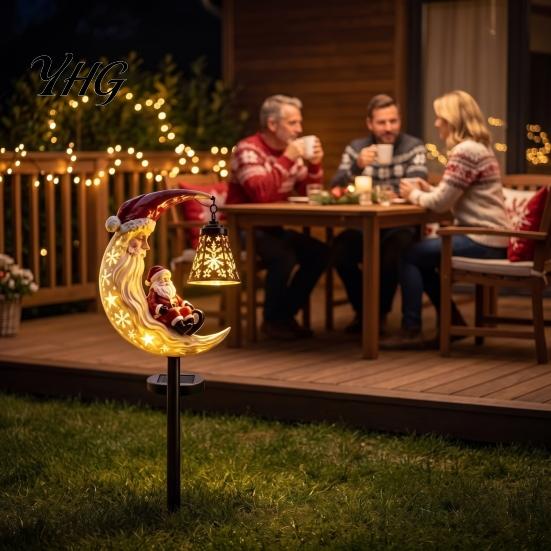 Solar Powered Path Light Santa Moon Garden Stake Light, Claus Lamp with Stake, Holiday Decorative for Outdoor Yard Lawn Patio Decor